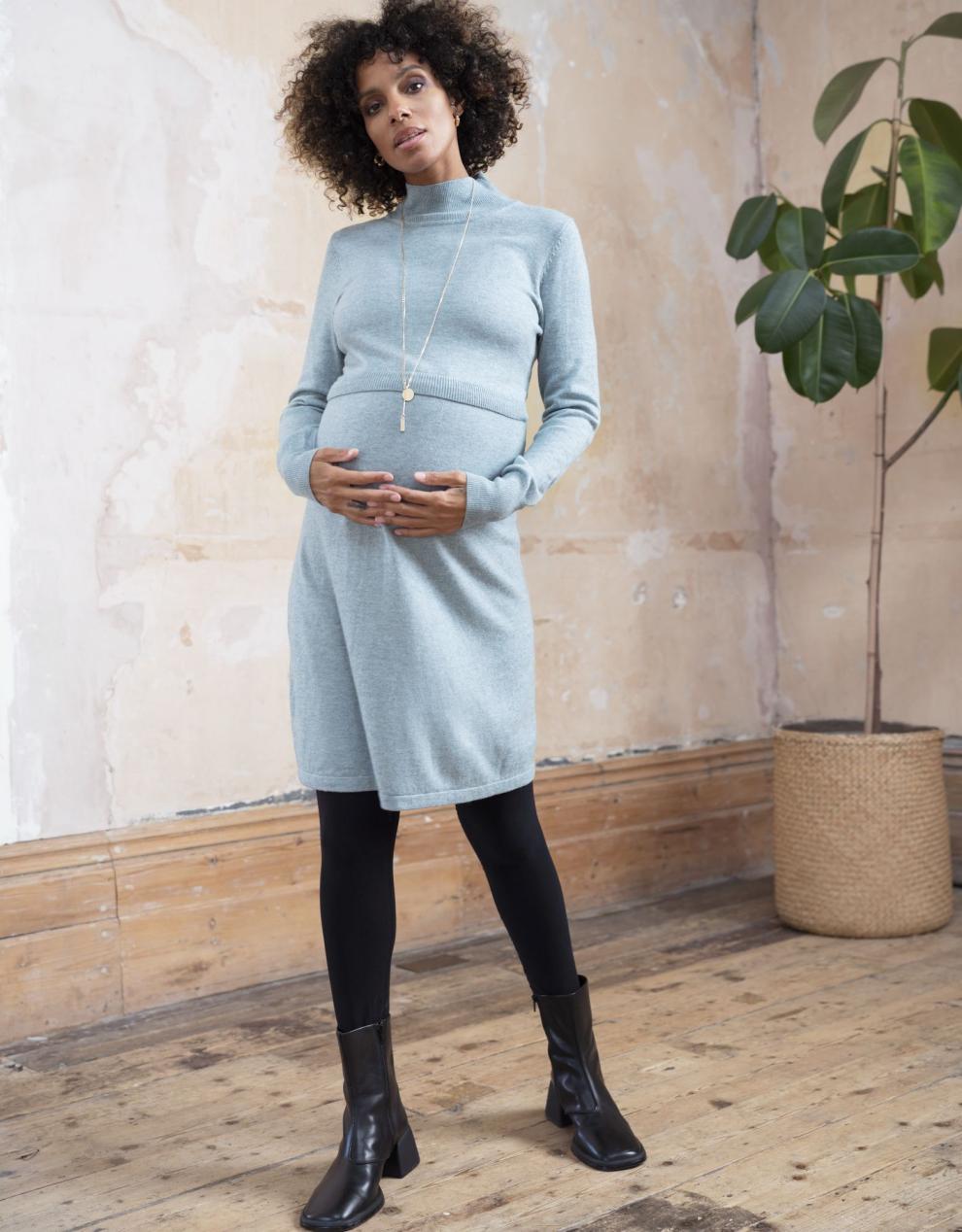 Women Seraphine Jumpers &amp; Knitwear | Sage Wool Blend Maternity &amp; Nursing Sweater Dress