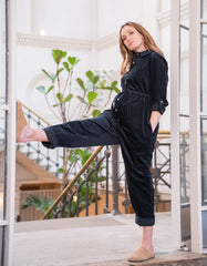 Women Seraphine Jumpsuits | Cotton Corduroy Black Maternity Jumpsuit