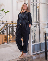 Women Seraphine Jumpsuits | Cotton Corduroy Black Maternity Jumpsuit