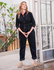 Women Seraphine Jumpsuits | Cotton Corduroy Black Maternity Jumpsuit