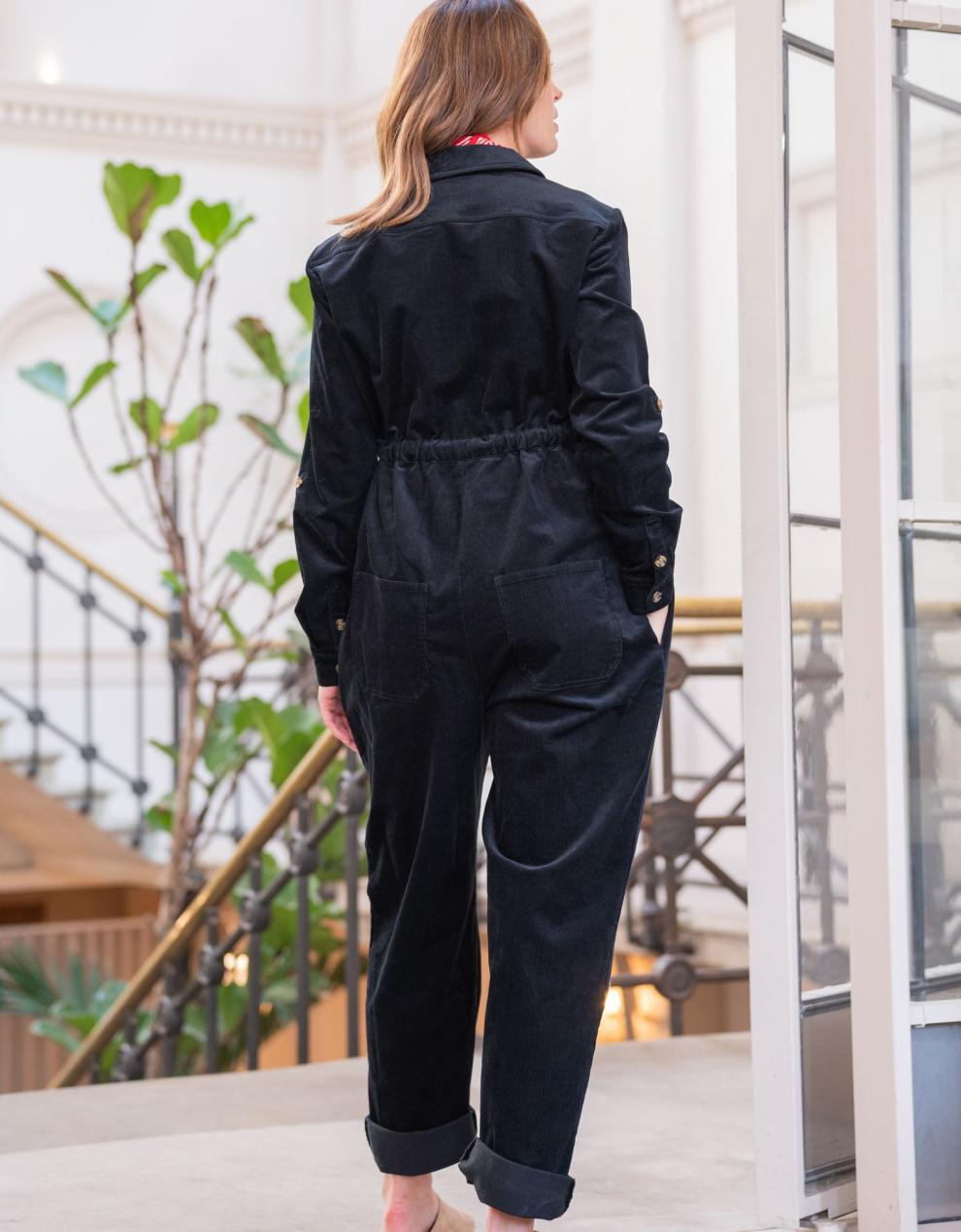 Women Seraphine Jumpsuits | Cotton Corduroy Black Maternity Jumpsuit