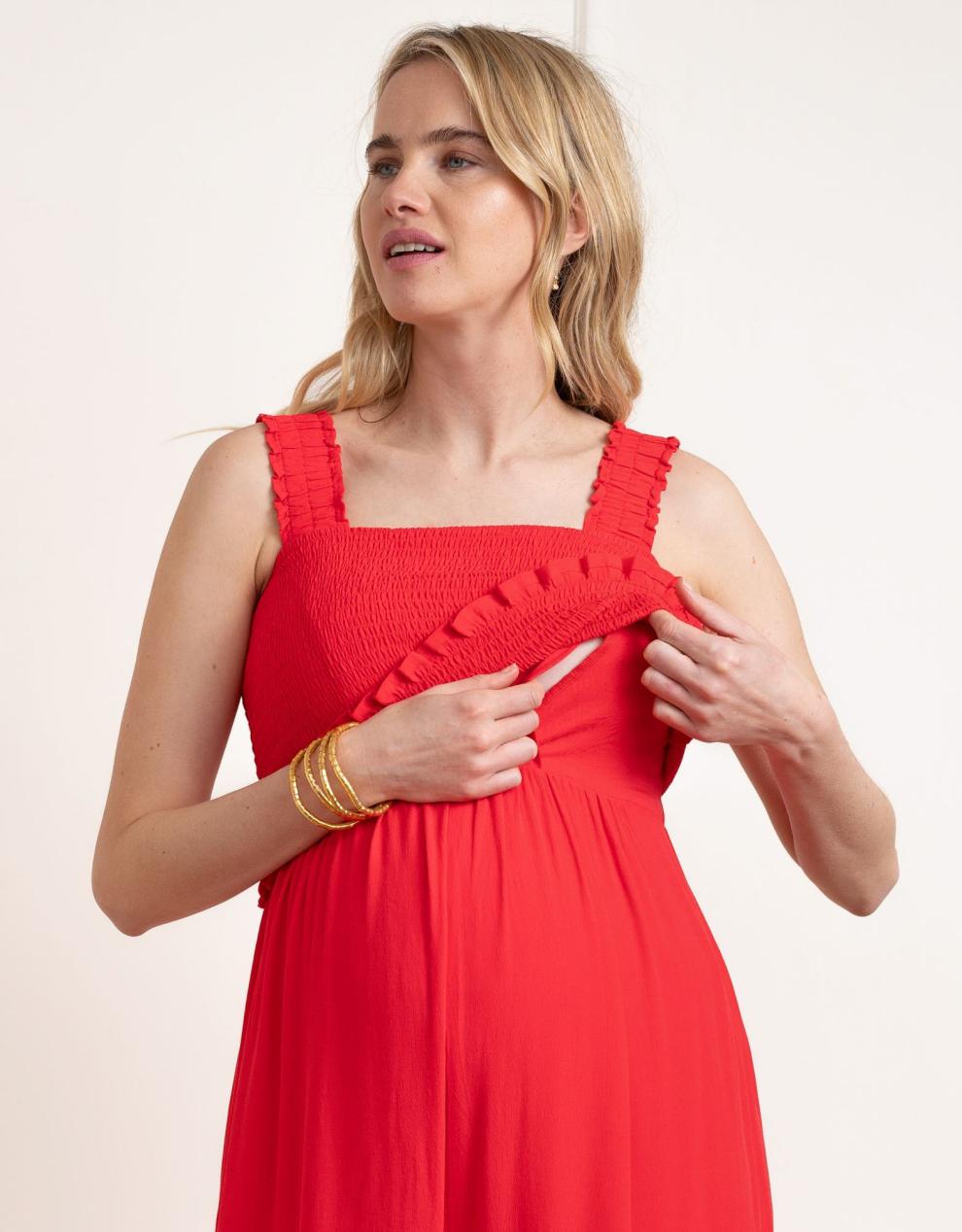 Women Seraphine Jumpsuits | Wide Leg Cropped Red Maternity &amp; Nursing Jumpsuit