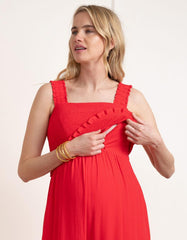 Women Seraphine Jumpsuits | Wide Leg Cropped Red Maternity &amp; Nursing Jumpsuit