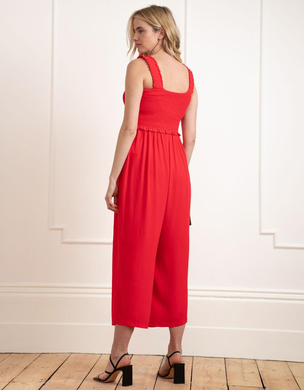 Women Seraphine Jumpsuits | Wide Leg Cropped Red Maternity &amp; Nursing Jumpsuit