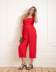 Women Seraphine Jumpsuits | Wide Leg Cropped Red Maternity &amp; Nursing Jumpsuit