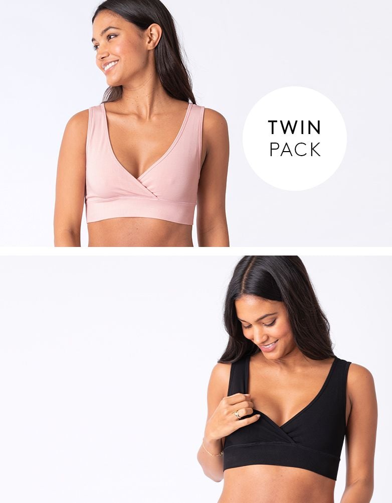 Women Seraphine Kits &amp; Sets | Twin Pack Bamboo Maternity &amp; Nursing Sleep Bras – Black &amp; Blush