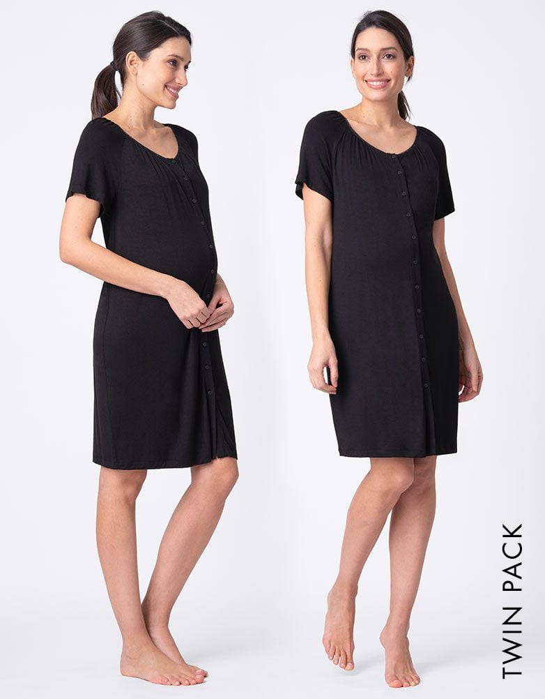 Women Seraphine Kits &amp; Sets | Twin Pack Button-Down Maternity Nighties - Black
