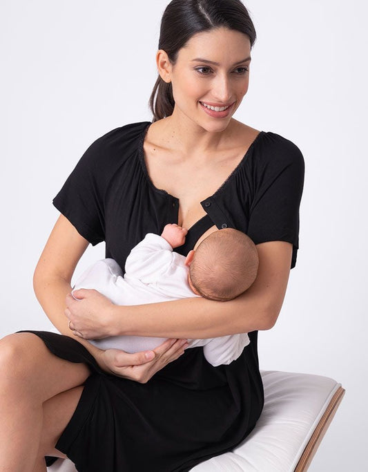 Women Seraphine Kits &amp; Sets | Twin Pack Button-Down Maternity Nighties - Black