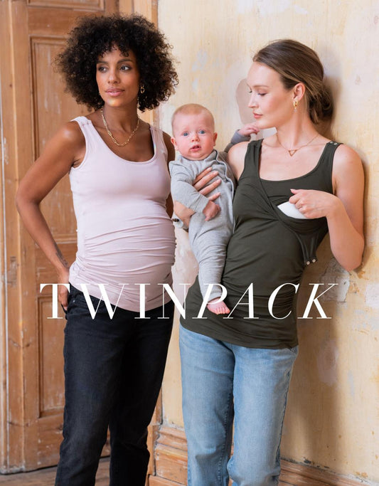 Women Seraphine Kits &amp; Sets | Twin Pack Maternity &amp; Nursing Vest Tops – Khaki &amp; Blush