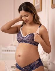 Women Seraphine Lingerie &amp; Shapewear | Seraphine Navy Lace Maternity &amp; Nursing Bra