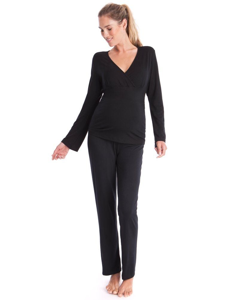 Women Seraphine Sleepwear | Black Bamboo Lounge Maternity Pajamas