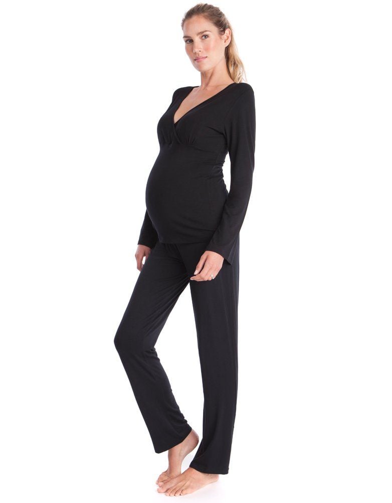 Women Seraphine Sleepwear | Black Bamboo Lounge Maternity Pajamas