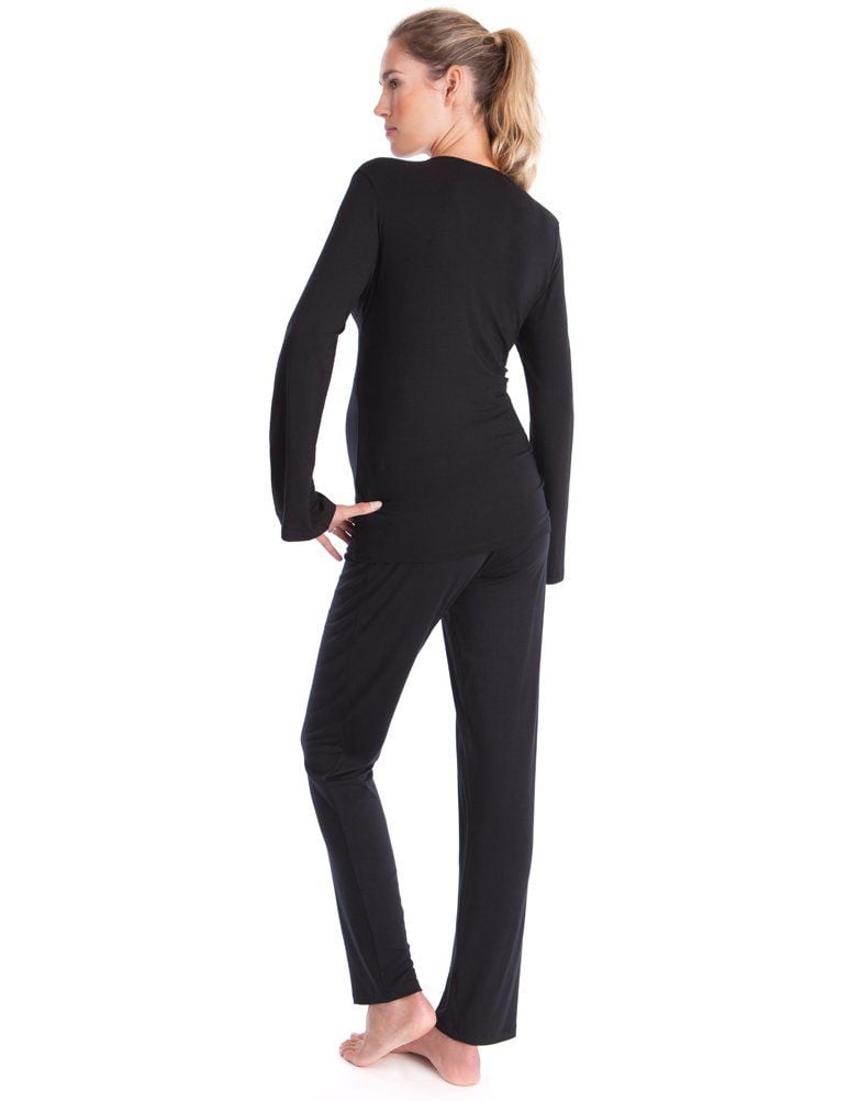 Women Seraphine Sleepwear | Black Bamboo Lounge Maternity Pajamas