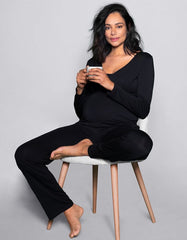 Women Seraphine Sleepwear | Black Bamboo Lounge Maternity Pajamas
