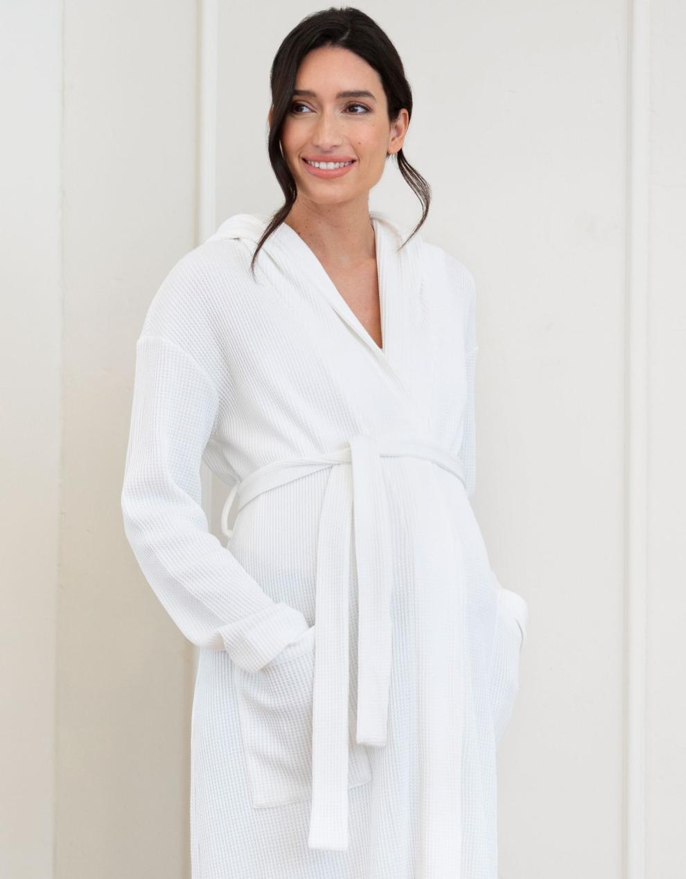 Women Seraphine Sleepwear | Cotton Hooded Waffle Maternity-To-Nursing Dressing Gown
