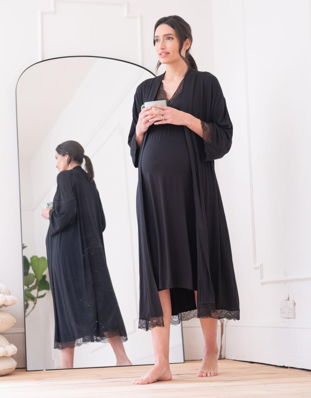 Women Seraphine Sleepwear | Lace Trim Kimono-Style Dressing Maternity-To-Nursing Gown
