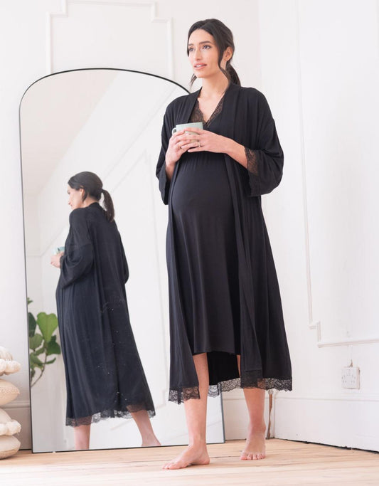 Women Seraphine Sleepwear | Lace Trim Kimono-Style Dressing Maternity-To-Nursing Gown