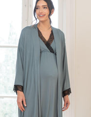 Women Seraphine Sleepwear | Lace Trim Kimono-Style Dressing Maternity-To-Nursing Gown