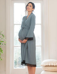 Women Seraphine Sleepwear | Lace Trim Kimono-Style Dressing Maternity-To-Nursing Gown
