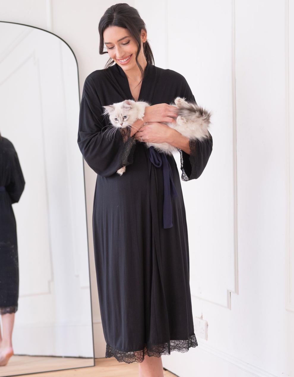 Women Seraphine Sleepwear | Lace Trim Kimono-Style Dressing Maternity-To-Nursing Gown