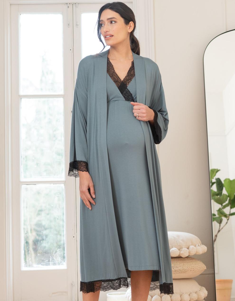 Women Seraphine Sleepwear | Lace Trim Kimono-Style Dressing Maternity-To-Nursing Gown