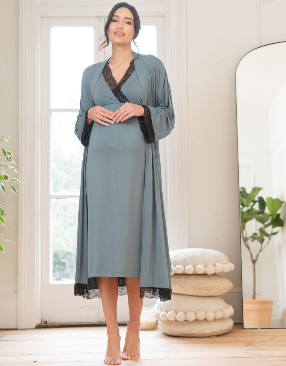 Women Seraphine Sleepwear | Lace Trim Kimono-Style Dressing Maternity-To-Nursing Gown