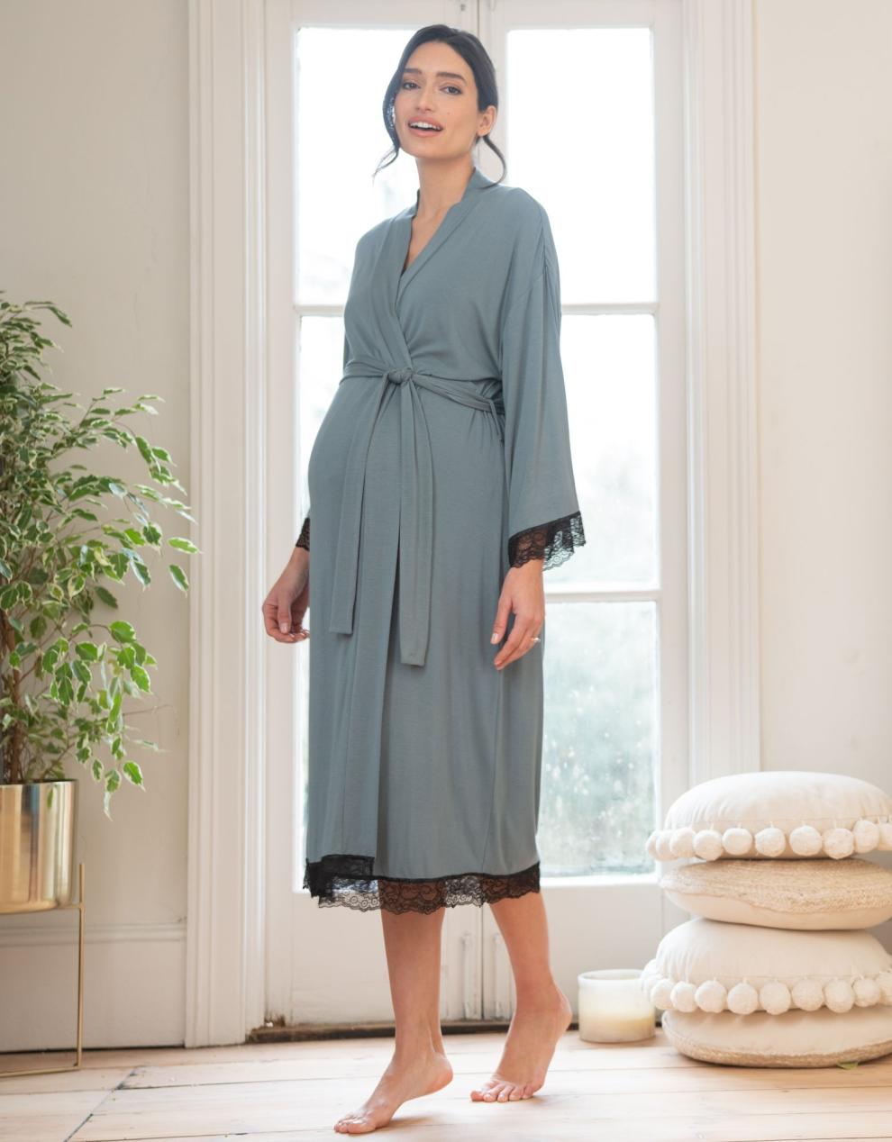 Women Seraphine Sleepwear | Lace Trim Kimono-Style Dressing Maternity-To-Nursing Gown