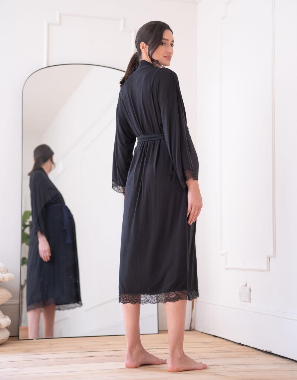 Women Seraphine Sleepwear | Lace Trim Kimono-Style Dressing Maternity-To-Nursing Gown