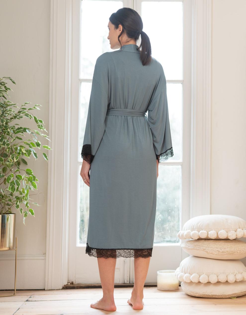 Women Seraphine Sleepwear | Lace Trim Kimono-Style Dressing Maternity-To-Nursing Gown