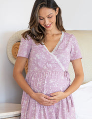 Women Seraphine Sleepwear | Lilac Floral Cotton Maternity &amp; Nursing Night Dress