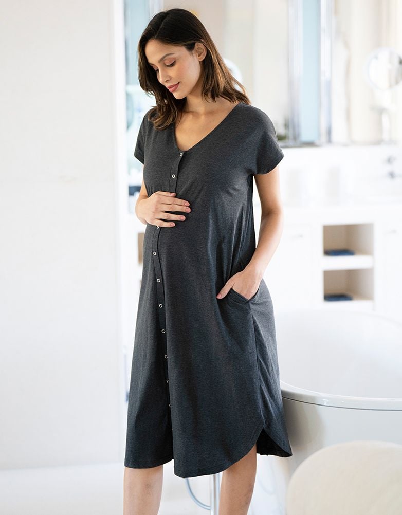 Women Seraphine Sleepwear | Maternity Hospital Bag Midi Labor Gown In Organic Cotton US