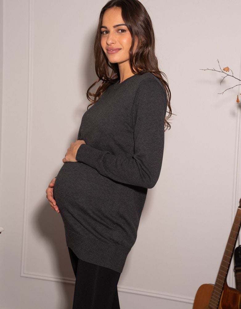 Women Seraphine Tops | Charcoal Cotton Lift Up Maternity &amp; Nursing Sweater