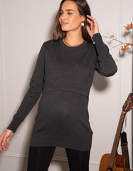 Women Seraphine Tops | Charcoal Cotton Lift Up Maternity &amp; Nursing Sweater
