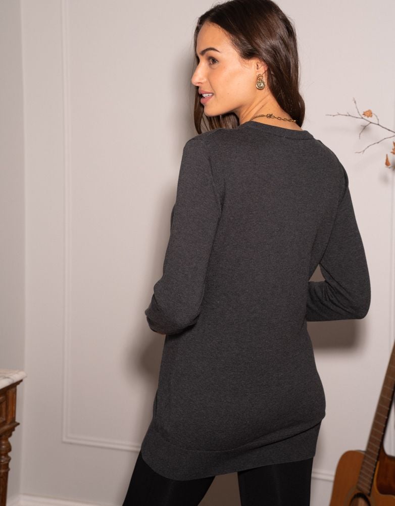 Women Seraphine Tops | Charcoal Cotton Lift Up Maternity &amp; Nursing Sweater
