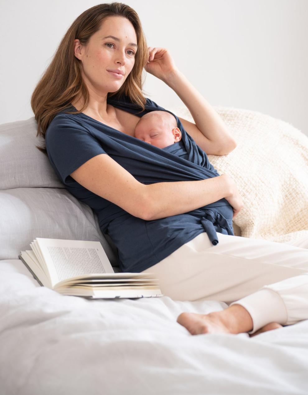 Women Seraphine Tops | Navy Cotton Short Sleeve Skin To Skin Top