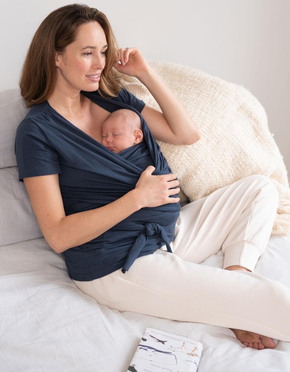 Women Seraphine Tops | Navy Cotton Short Sleeve Skin To Skin Top