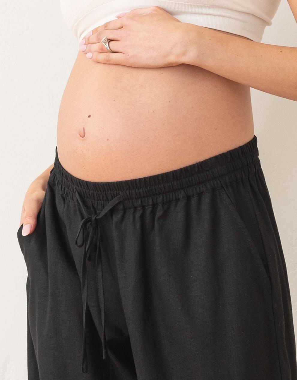 Women Seraphine Trousers &amp; Skirts | Wide-Leg Linen-Blend Under Bump Maternity Trousers