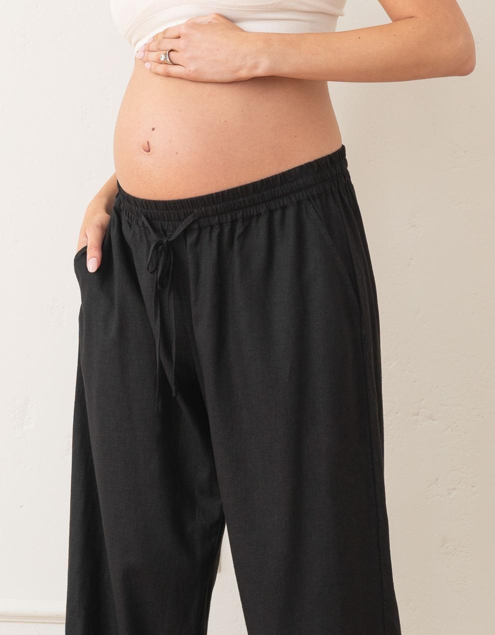 Women Seraphine Trousers &amp; Skirts | Wide-Leg Linen-Blend Under Bump Maternity Trousers