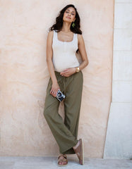 Women Seraphine Trousers &amp; Skirts | Wide-Leg Linen-Blend Under Bump Maternity Trousers