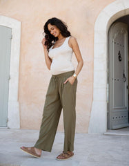 Women Seraphine Trousers &amp; Skirts | Wide-Leg Linen-Blend Under Bump Maternity Trousers