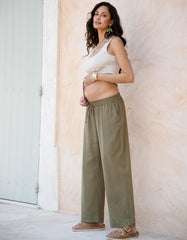 Women Seraphine Trousers &amp; Skirts | Wide-Leg Linen-Blend Under Bump Maternity Trousers